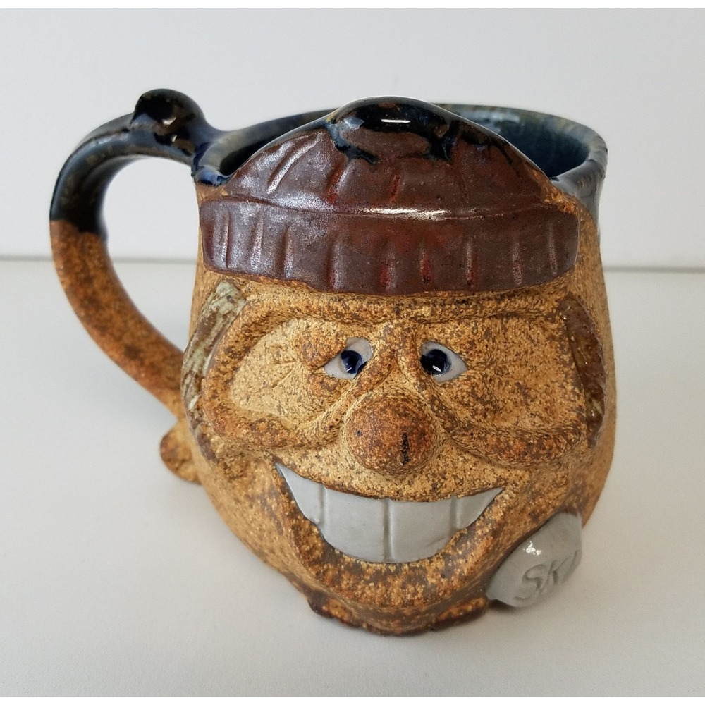 Mahon Made Ski Guy Mug 16oz Studio Pottery Stoneware Funny Face Cup
